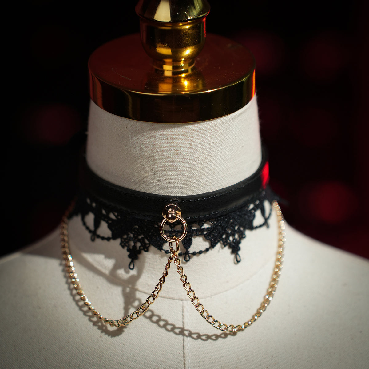 Clotho Black Lace Choker with Double Chain — Cowhide