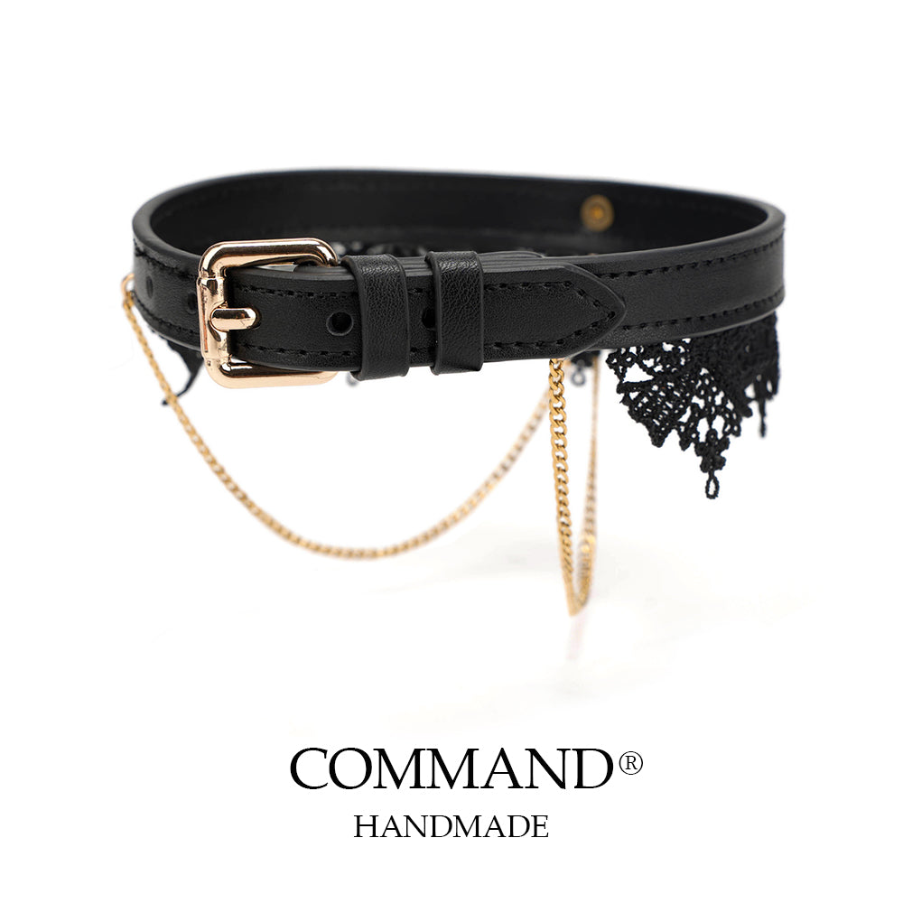 Clotho Black Lace Choker with Double Chain — Cowhide