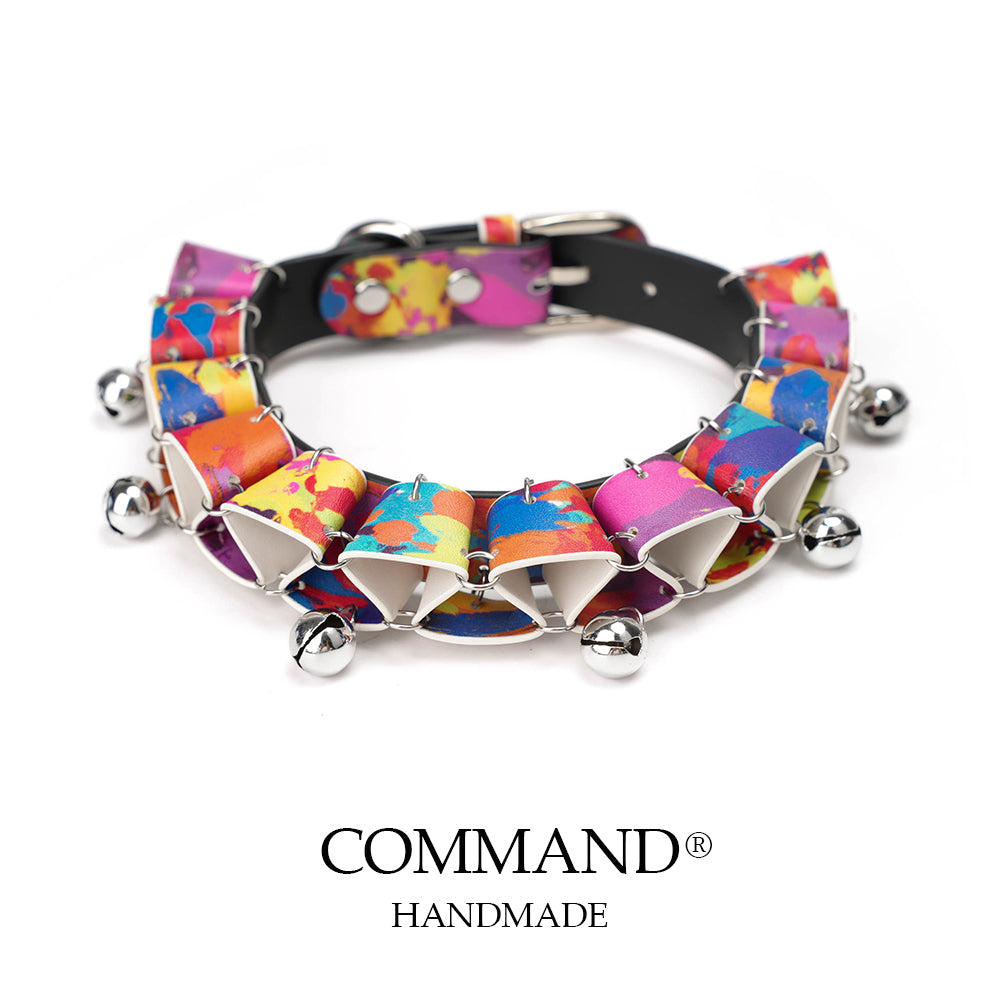 Jesterlet Mini Ruffle Choker with Bell — Colorful Cowhide