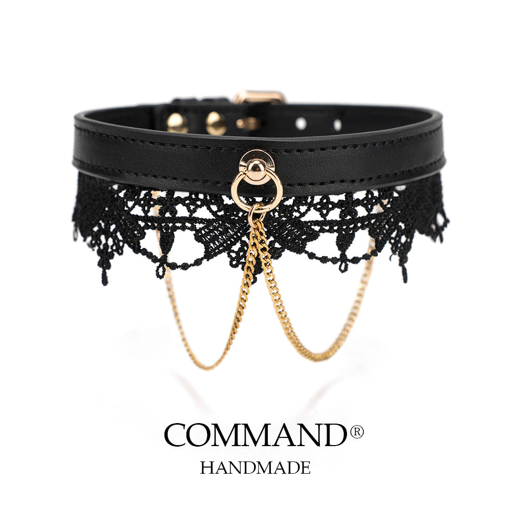 Clotho Black Lace Choker with Double Chain — Cowhide