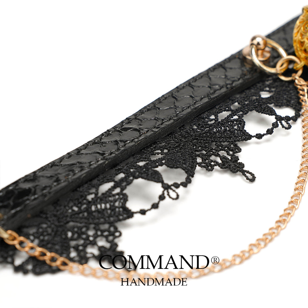 Clotho Black Lace Choker with Double Chain — Snakeskin