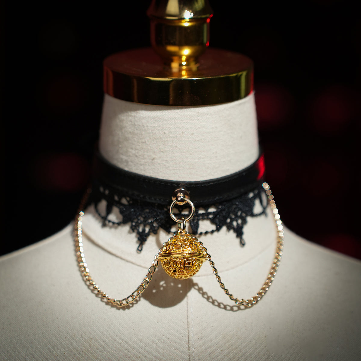 Clotho Black Lace Choker with Double Chain — Cowhide