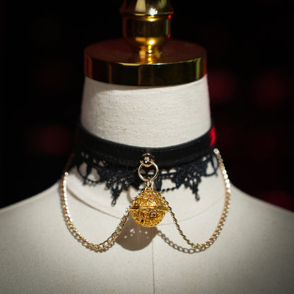 Clotho Black Lace Choker with Double Chain — Cowhide