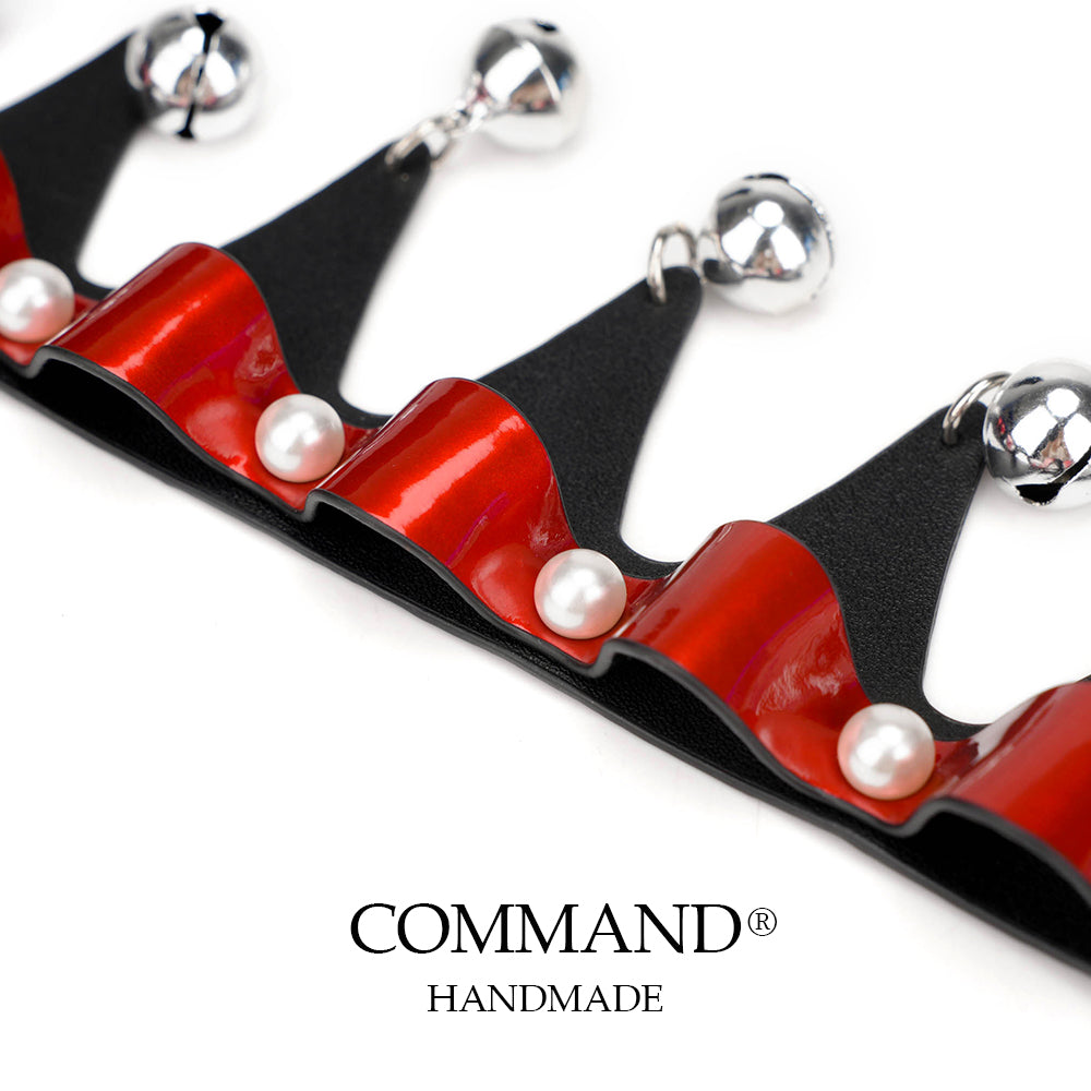 Jester’s Mirage Pearl Triangle Choker with Bell — Black & Red