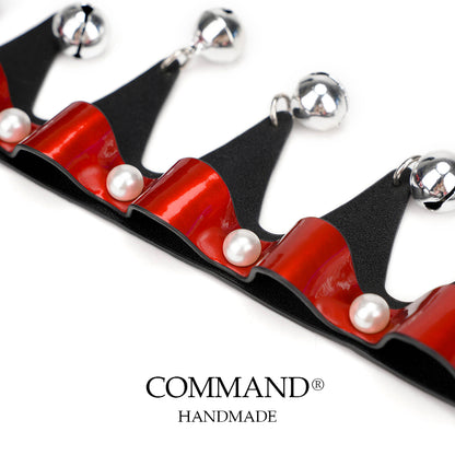 Jester’s Mirage Pearl Triangle Choker with Bell — Black & Red