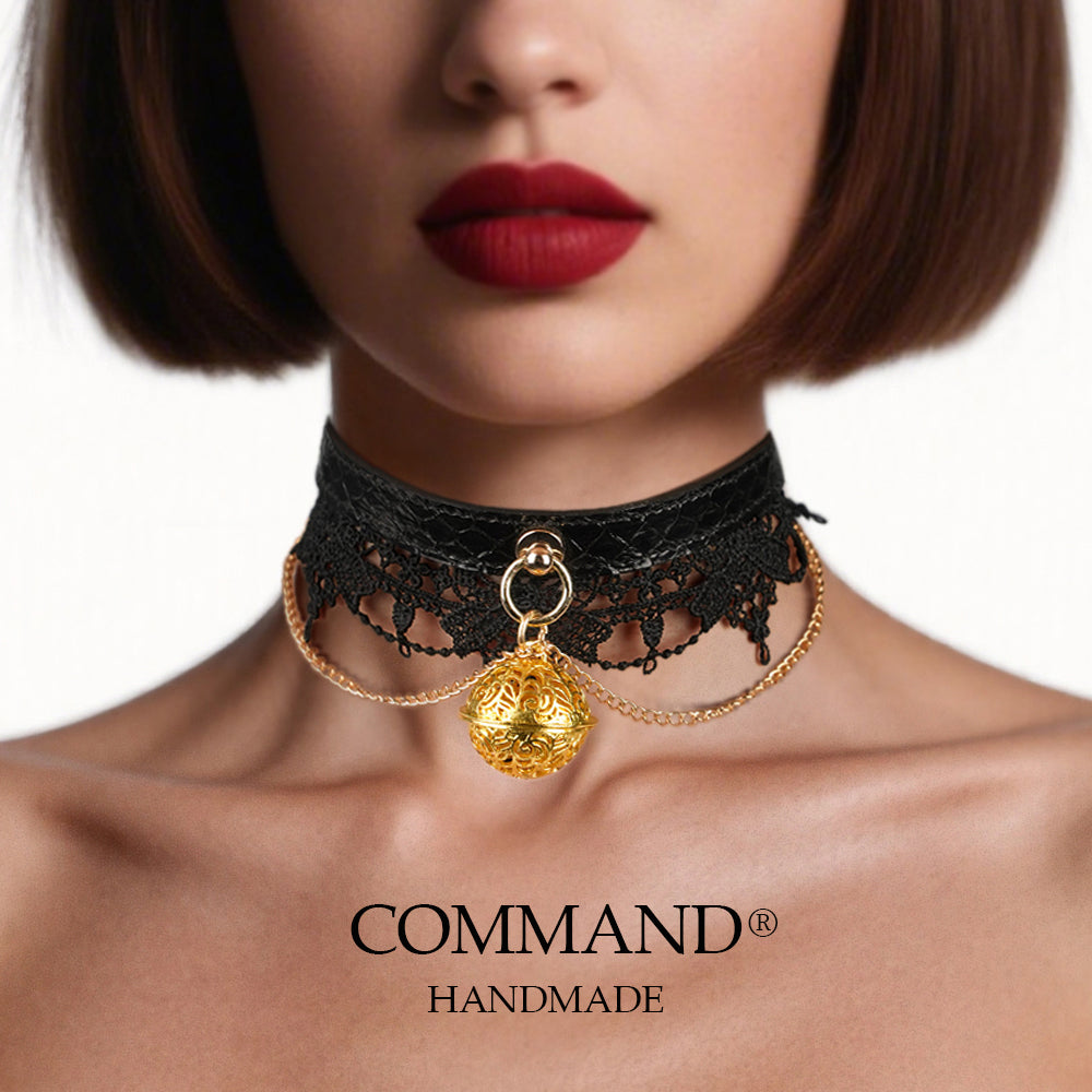 Clotho Black Lace Choker with Double Chain — Snakeskin