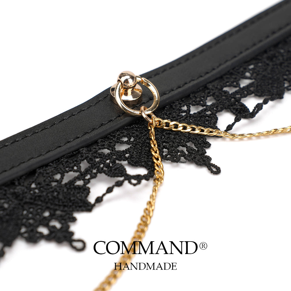 Clotho Black Lace Choker with Double Chain — Cowhide