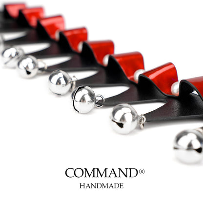 Jester’s Mirage Pearl Triangle Choker with Bell — Black & Red