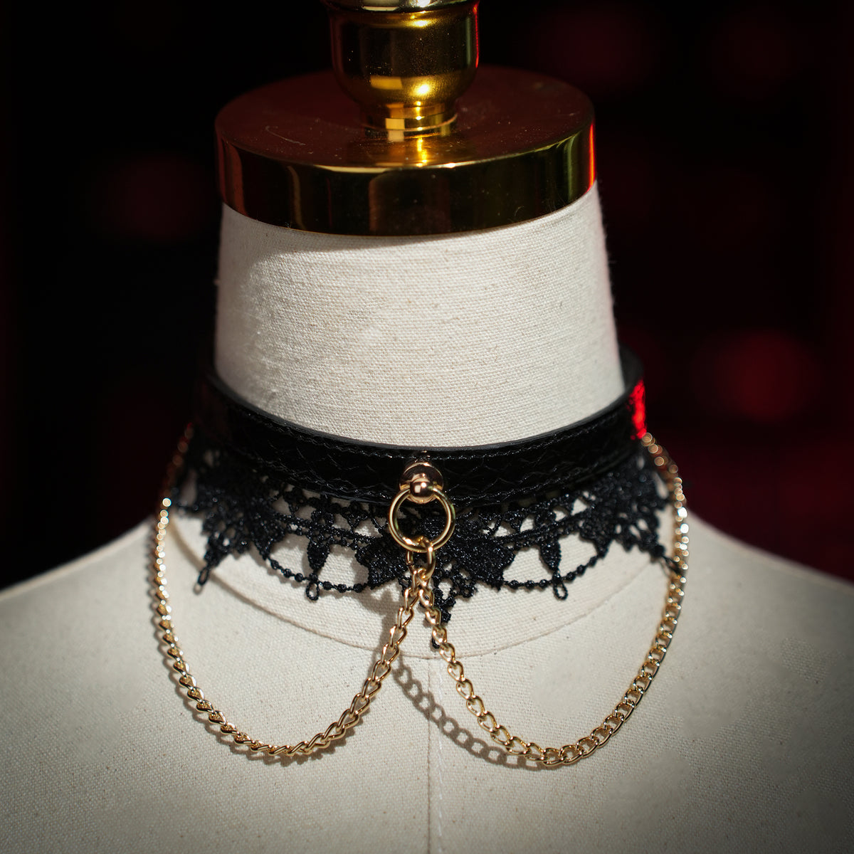 Clotho Black Lace Choker with Double Chain — Snakeskin