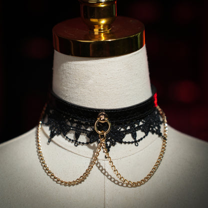 Clotho Black Lace Choker with Double Chain — Snakeskin