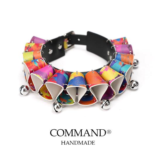 Jester Artisanal Layered Bell Ruffled Choker — Colorful Cowhide